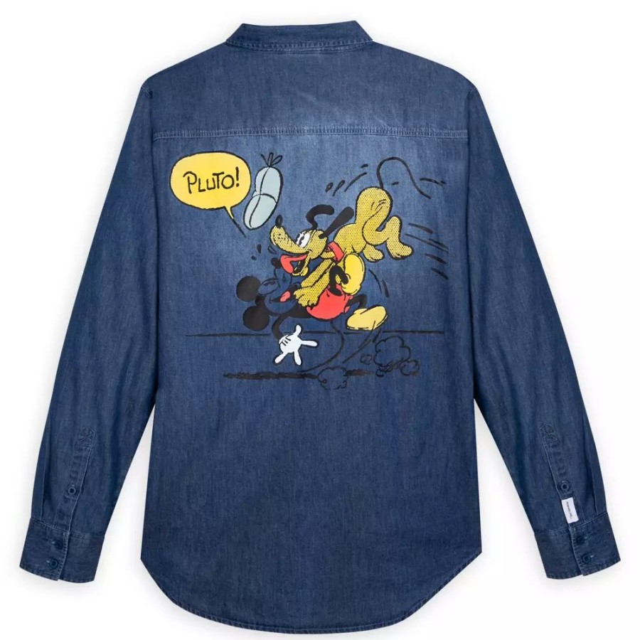 Moda Disney Ropa Para Hombre | Disney Parks Camisa Vaquera Comic Para Adultos Mickey Y Pluto, Her Universe