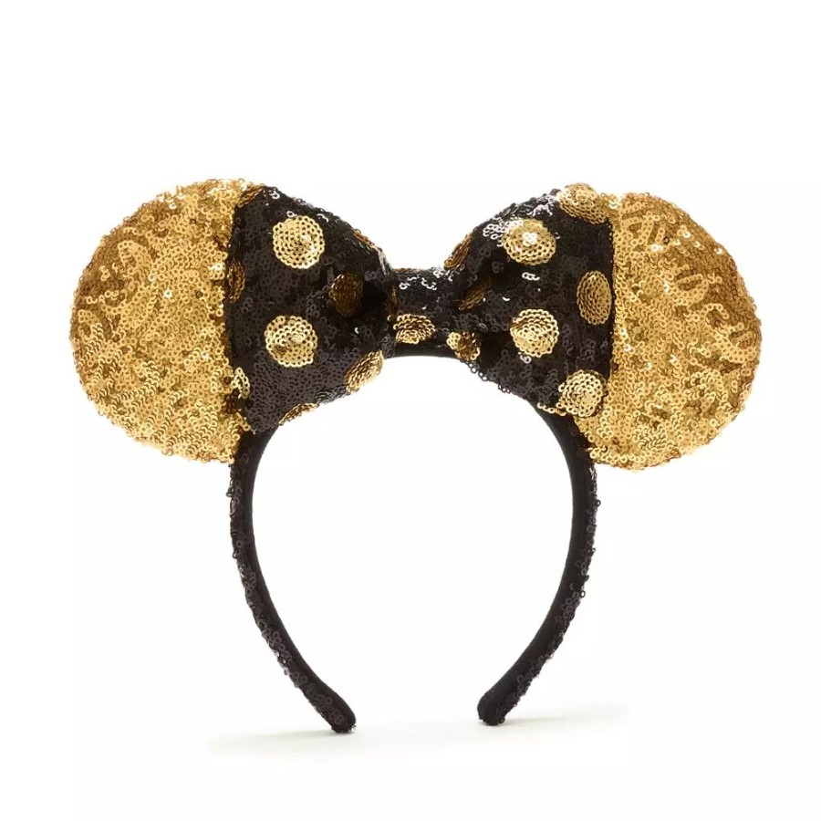 Juguetes Y Disfraces Disney Orejas De Disney | Walt Disney World Diadema Con Orejas Y Lentejuelas Negras Y Doradas Minnie Mouse Para Adultos