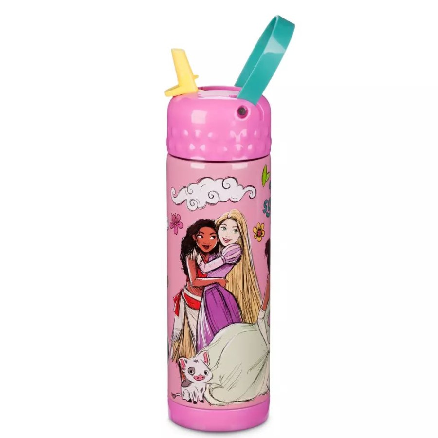 Hogar Disney Tazas, Vasos Y Cantimploras | Botella Acero Inoxidable Con Pajita Princesas Disney